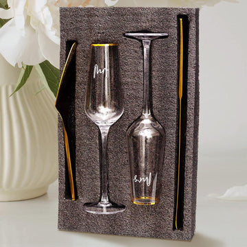 Wedding Cake Knife and Server Set with Champagne Flutes