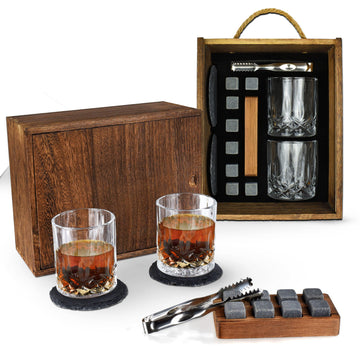 Whiskey Glass and Stones Man Box Gift Set