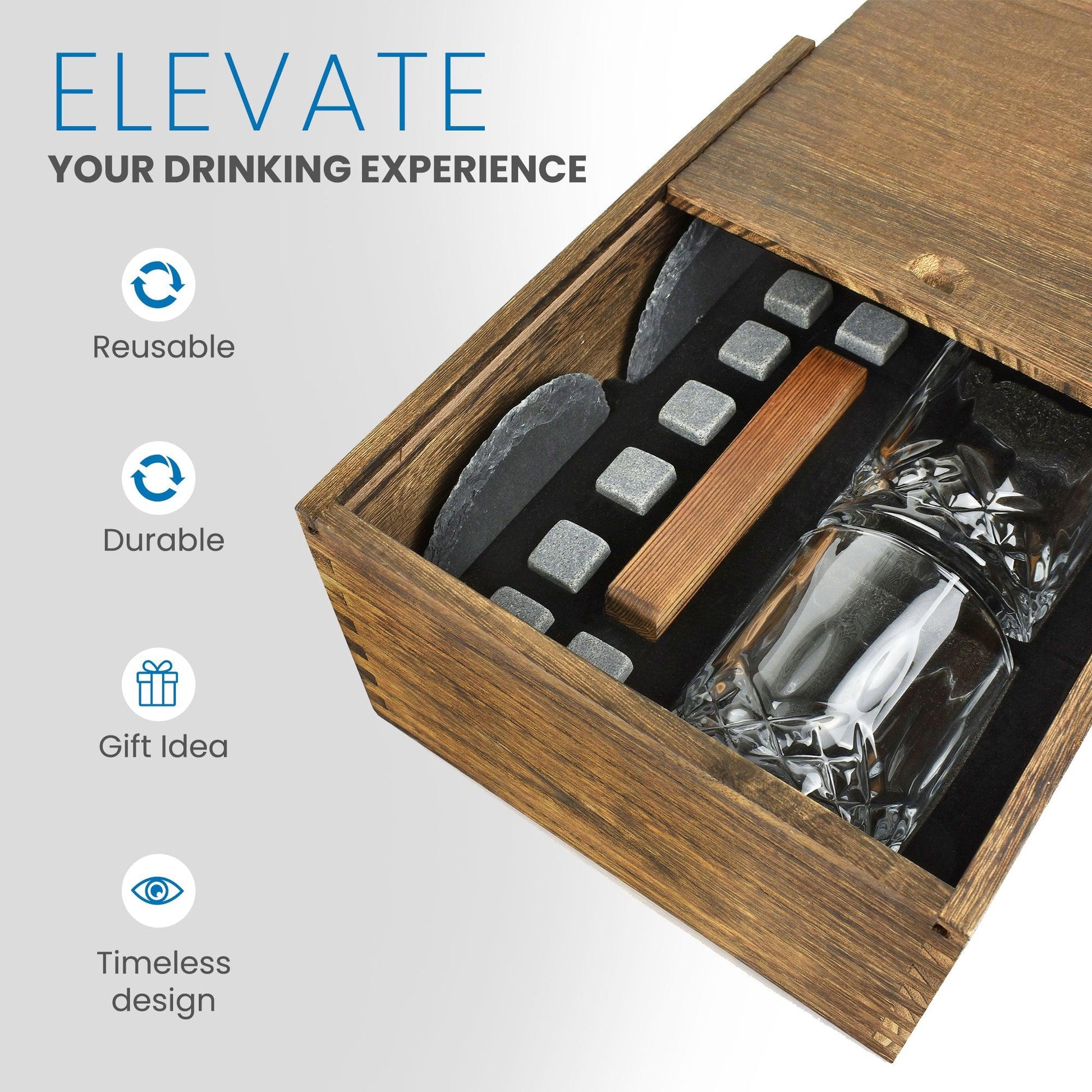 Whiskey Glass and Stones Man Box Gift Set - JAHomesUS