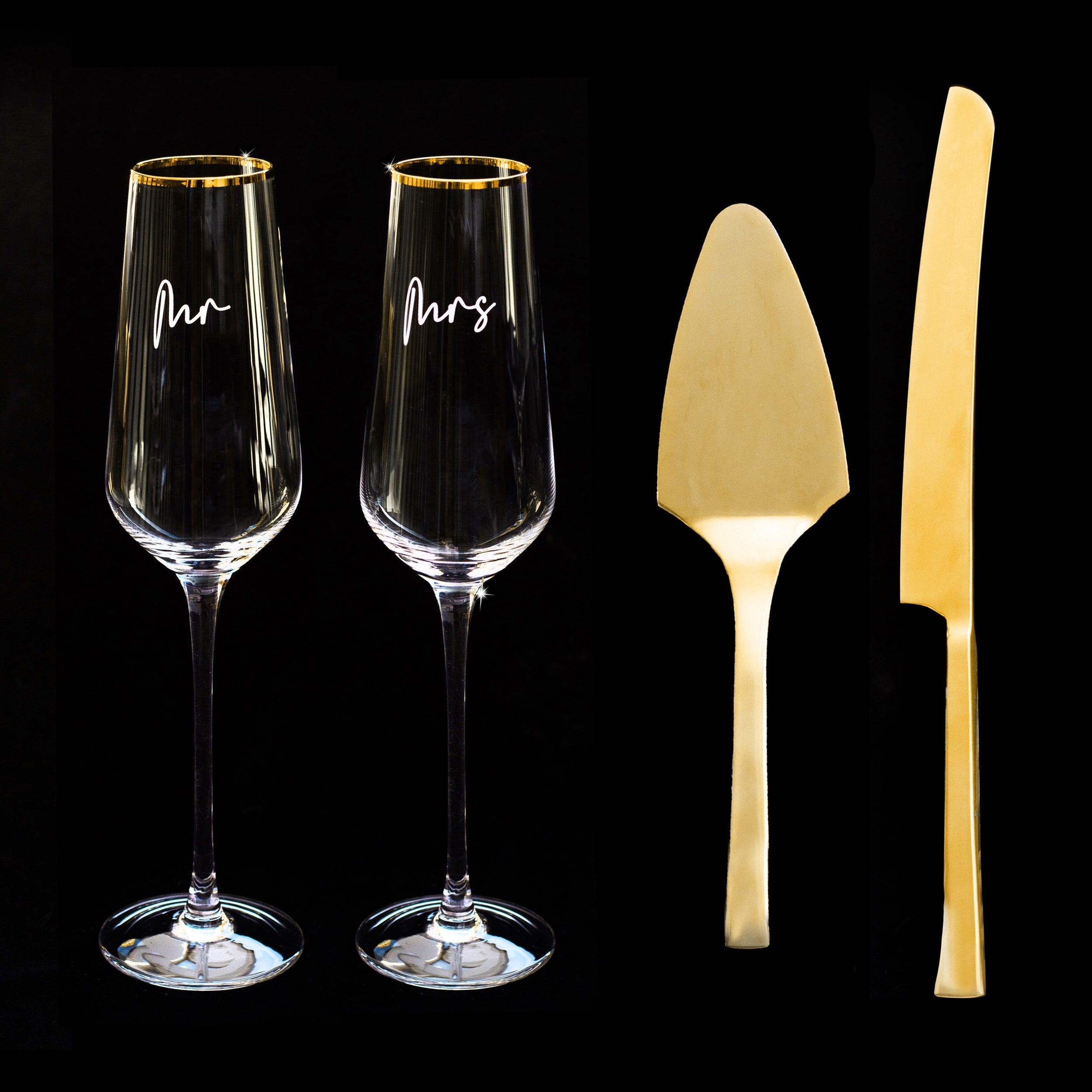 Toasting flutes and on sale cake cutting set