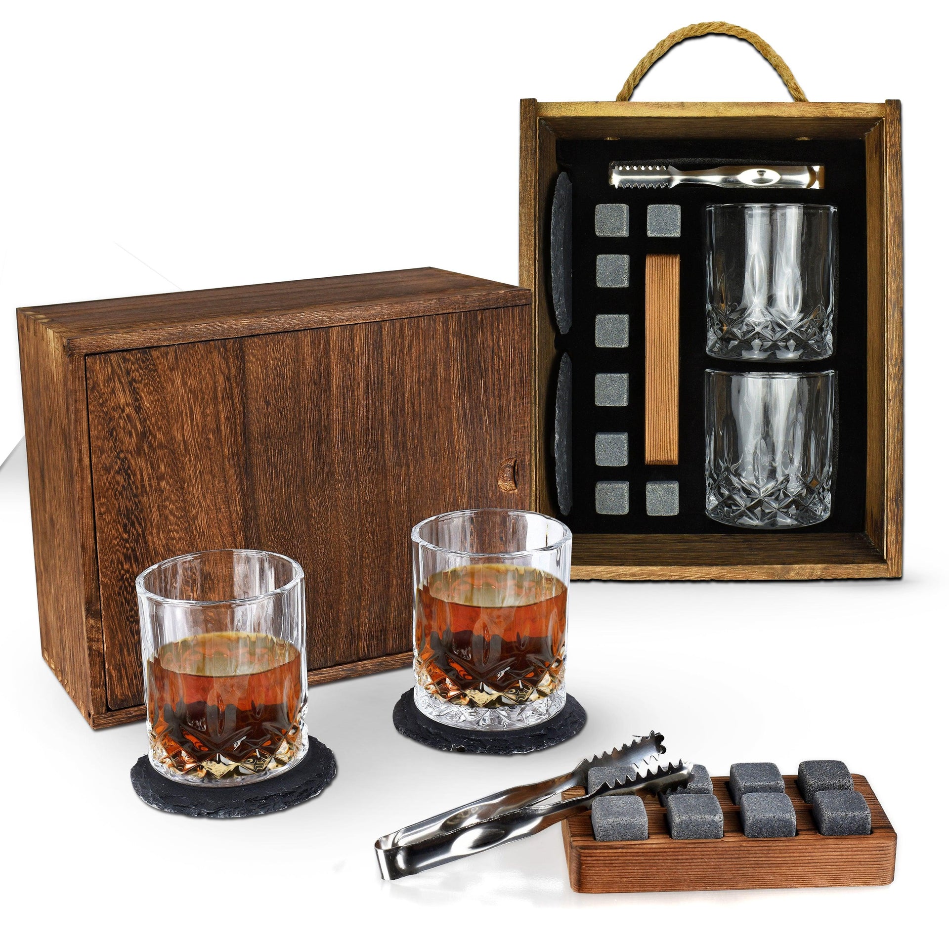 Whiskey Glass (2) & Ice Cube Mold (2) Whiskey On the Rocks Set Modern Home