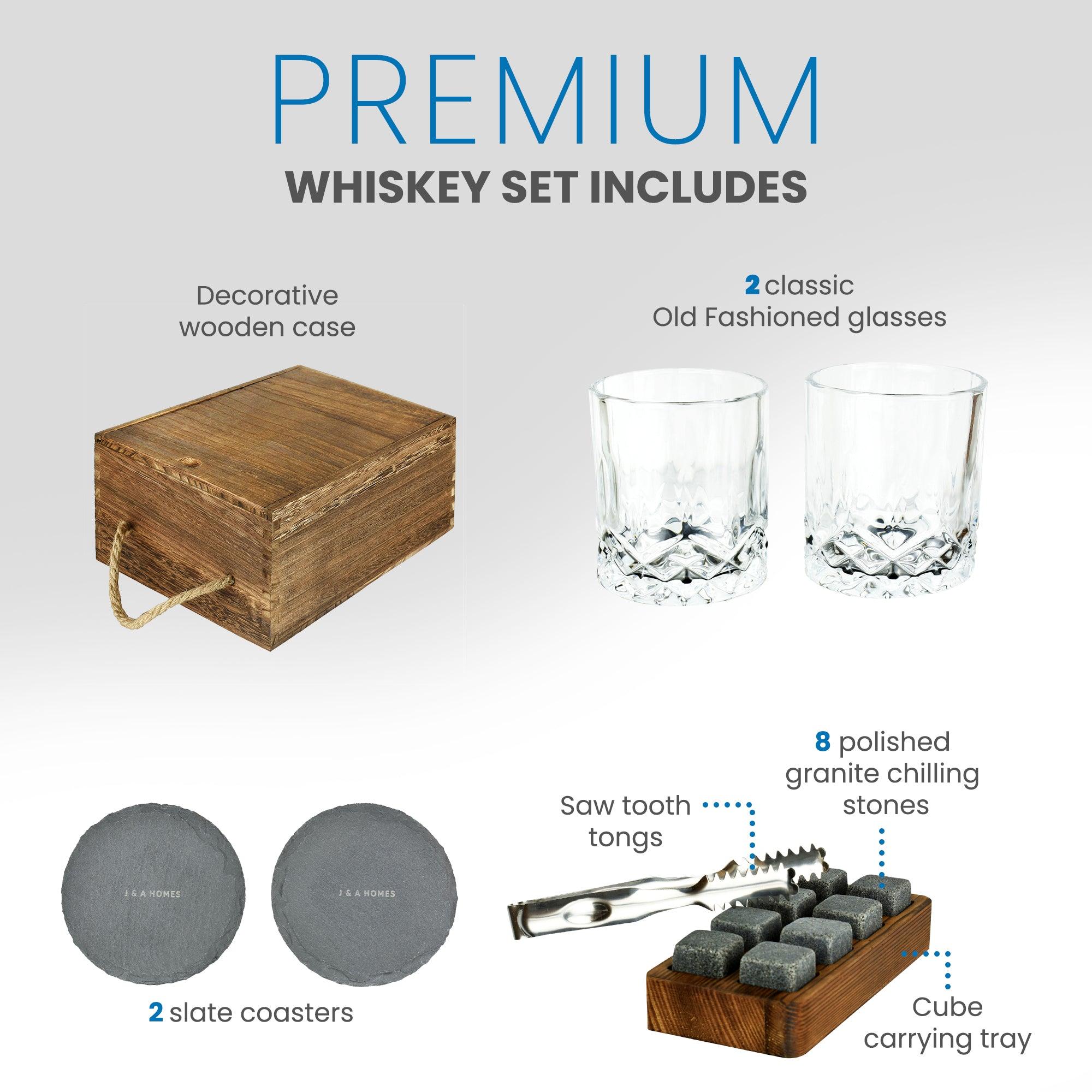 Whiskey Gift Set in Wood Box, Set of 2 Classic-Shape Whiskey Glasses, —  Cana Wine Company