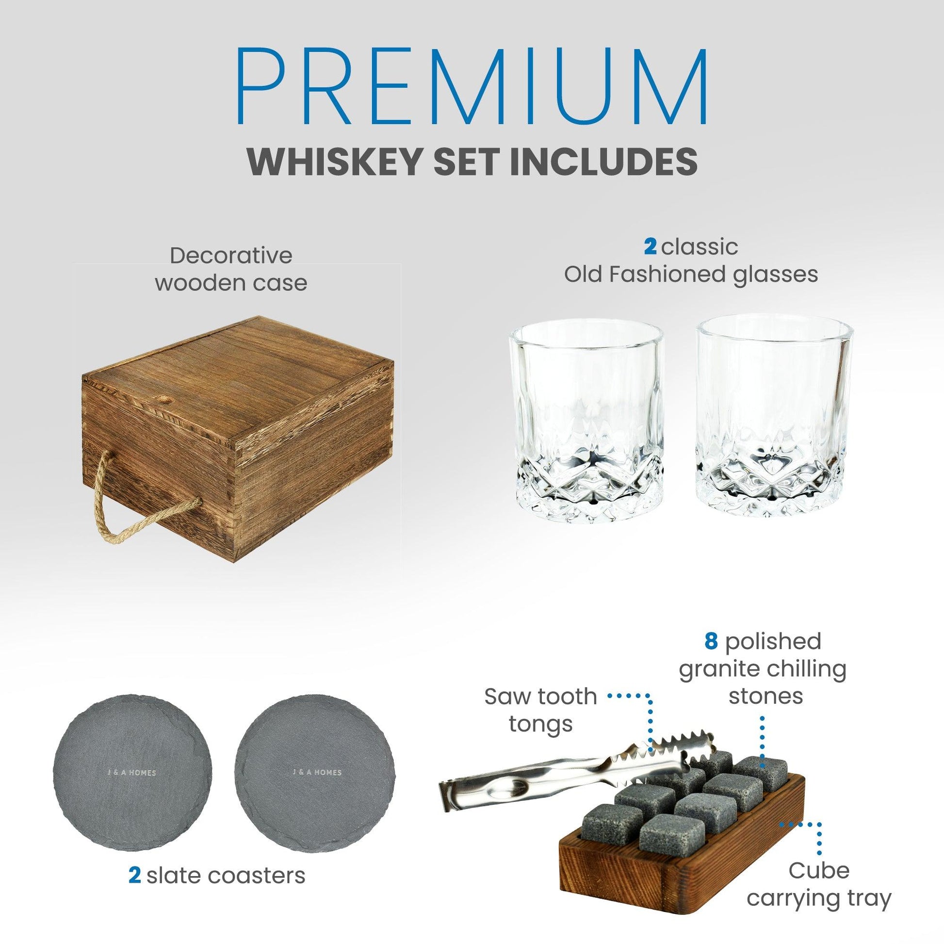 Whiskey Bourbon Glass & Stone Gift Set With Wooden Case