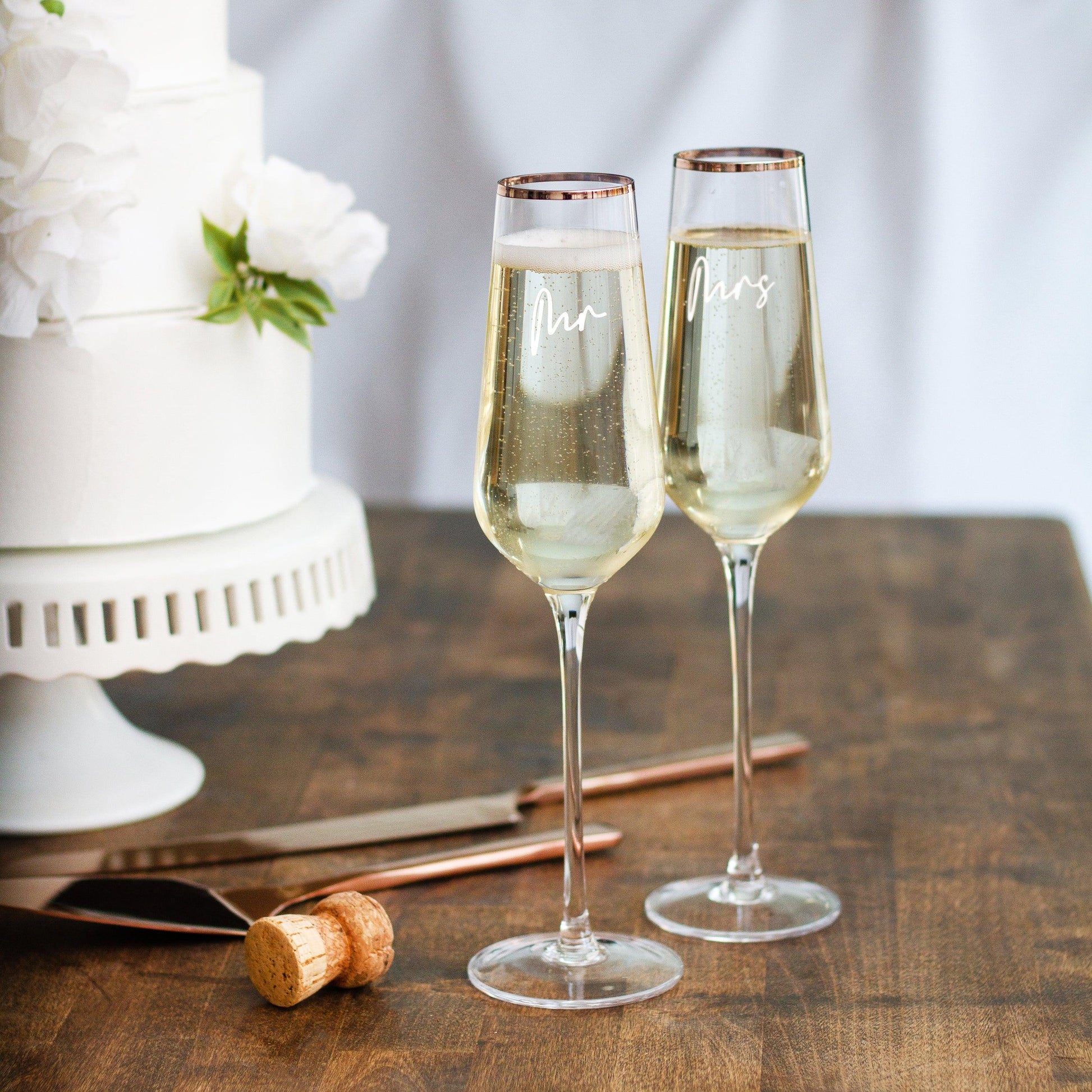 Wedding Cake Knife and Server Set with Champagne Flutes - JAHomesUS